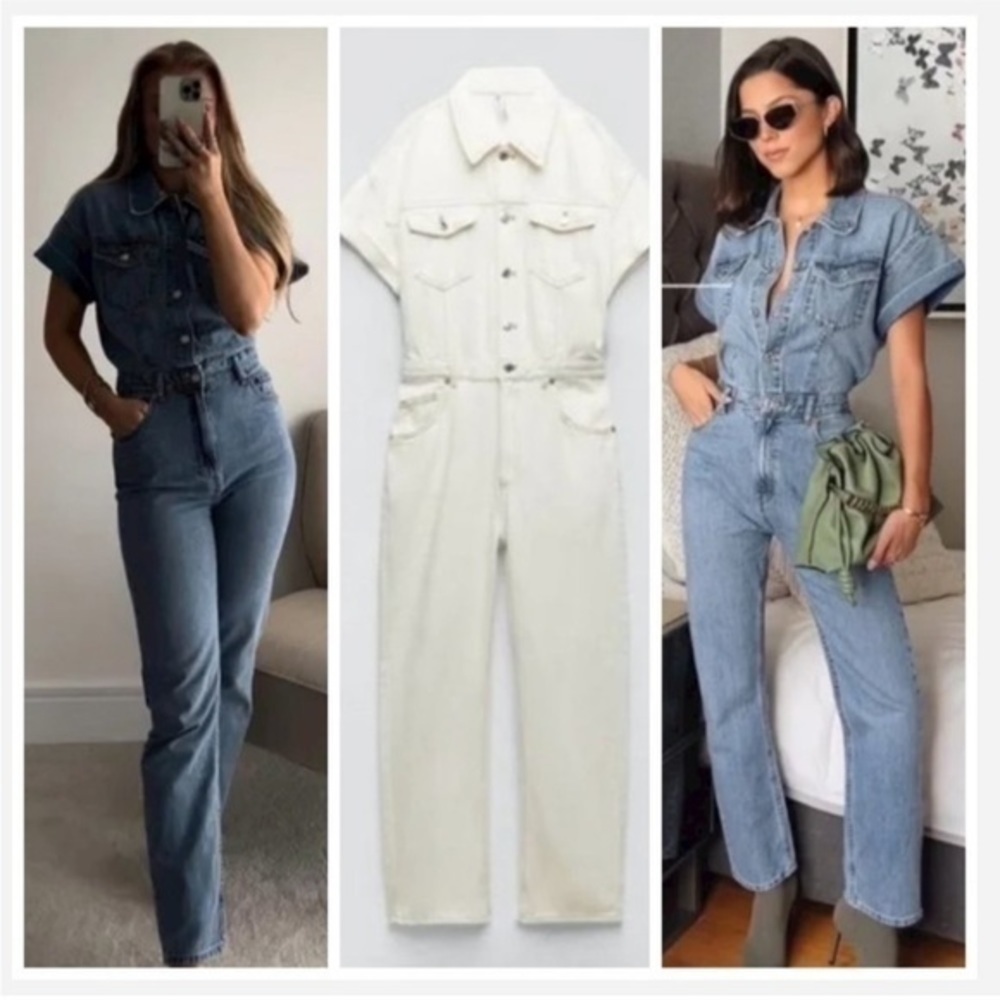 Zara long denim lapel collar jumpsuit 8197 217 - Picture 6 of 16